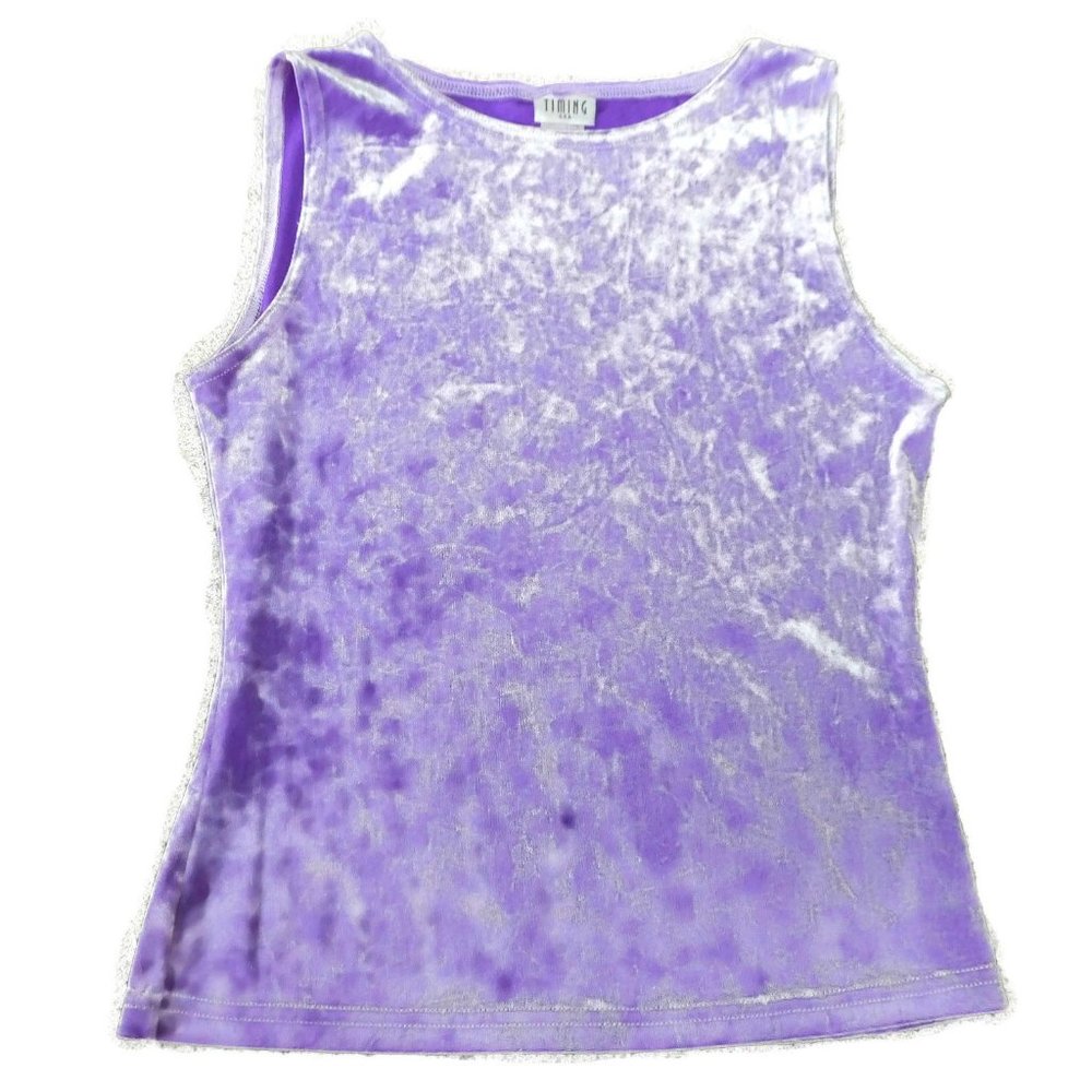 Timing USA Top Velour Purple Stretch Vintage Crushed Velvet Retro Fitted S - Picture 3 of 6
